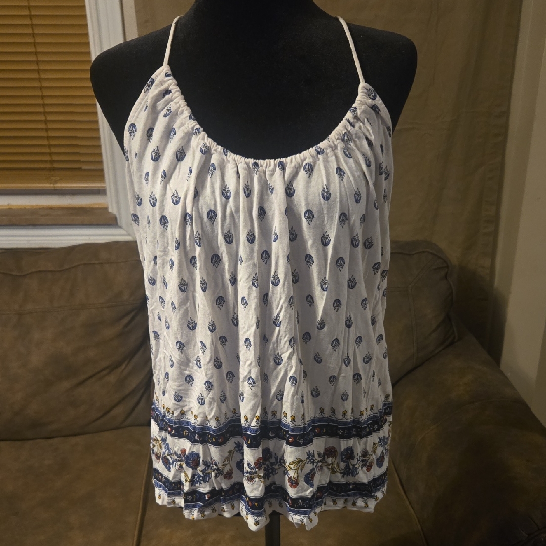 Old Navy Sleeveless White And Navy Patterned Camisole Size L